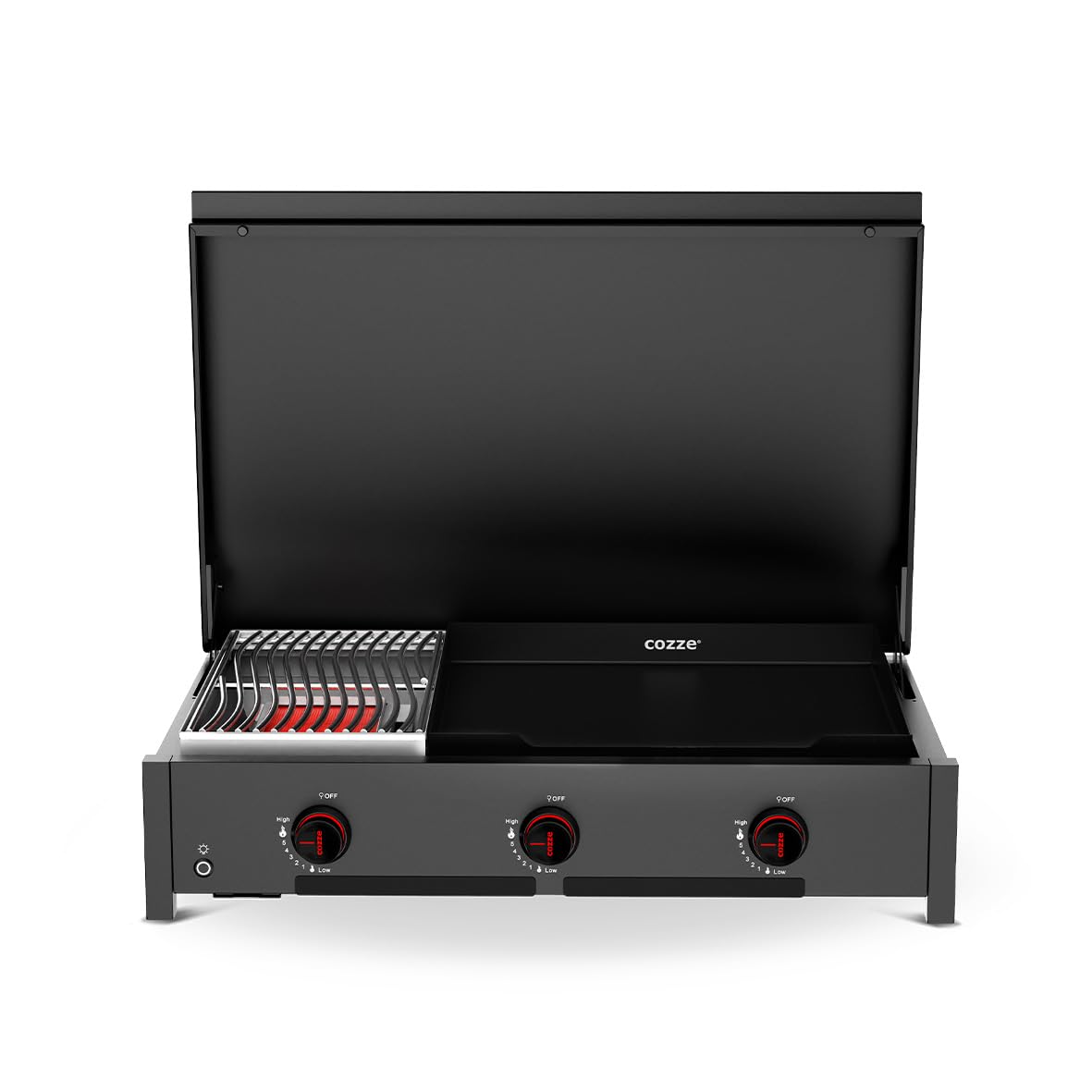 51YPZAwRYuL Cozze Combo 900 2-in-1 Gasgrill & Plancha, 3 Brenner, Deckel, Thermometer, Emaille-Gusseisenplatte – Bild 1