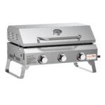 Onlyfire Tischgasgrill mit 3 Brennern, Edelstahl-Plancha, Deckel, Thermometer, Grillfläche 57×36 cm – Bild 8