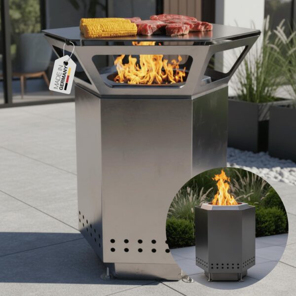 Terma Smofree 2.0 XXL Edelstahl-Feuerstelle mit Ø75 cm Feuerplatte, bis zu 95 % raucharm, Made in Germany