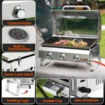 Onlyfire Tischgasgrill mit 3 Brennern, Edelstahl-Plancha, Deckel, Thermometer, Grillfläche 57×36 cm – Bild 4