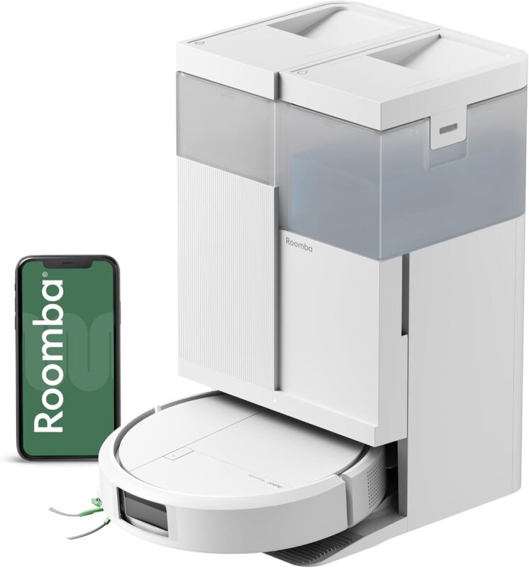 iRobot Roomba® Plus 515 Combo Roboter + AutoWash™ Dock, 22Kpa, Multifunktions‑Dock, Wäscht und trocknet die Wischpads bei heißer Temperatur, Clearview LiDAR, Entleert-Sich, Weiß