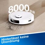 ECOVACS DEEBOT N20 Plus Saugroboter mit Wischfunktion, 8000Pa Saugkraft, staubbeutellose PureCyclone Station, Anti-Haar-Verhedderung, bis zu 300 Minuten Laufzeit, White
