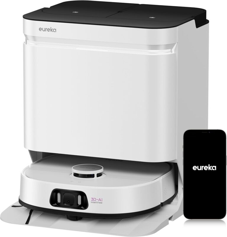 EUREKA J15 Ultra Saugroboter mit Wischfunktion Absaugstation, 19.000 Pa Roboterstaubsauger, Automatische Mopphebung 12mm, Anti-Wickel, Heißwasser-Reinigung 75°C, Saug Wischroboter mit Selbstreinigung