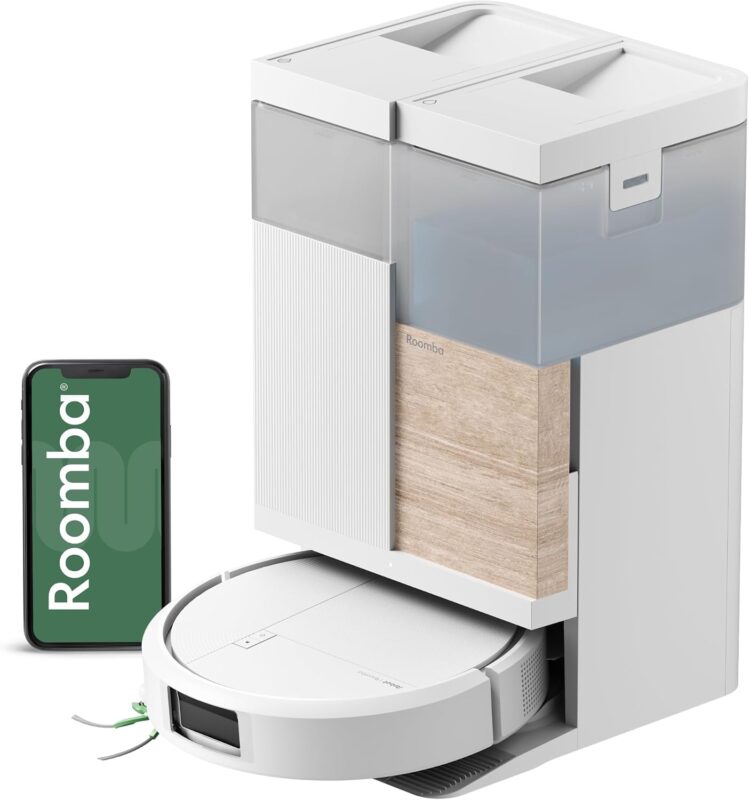iRobot Roomba® Plus 575 Combo Roboter + AutoWash™ Dock, 25Kpa, Multifunktions‑Dock,Wäscht und trocknet die Wischpads bei heißer Temperatur, Clearview LiDAR+Kamera, Entleert-Sich, Schwarz