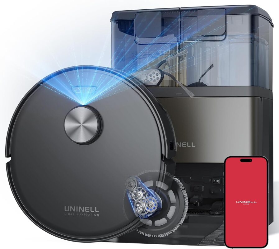 uninell Staubsauger Roboter mit Wischfunktion 20000Pa mit Absaugstation