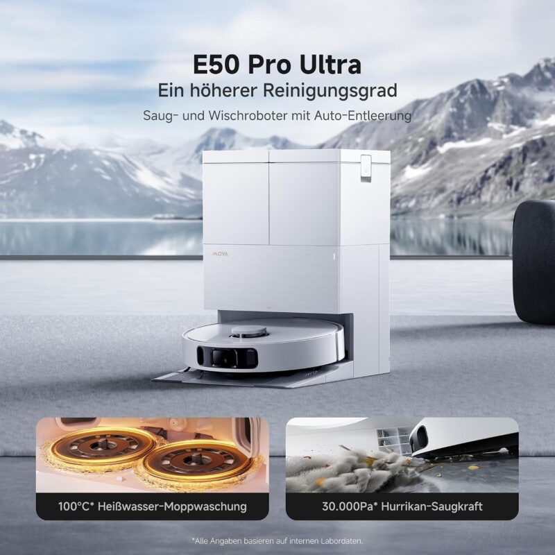 MOVA E50 Pro Ultra Saugroboter, 30.000Pa, 100°C Wasser-Moppreinigung, Weiß