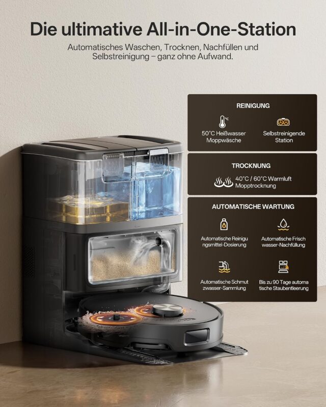 uninell Staubsauger Roboter mit Wischfunktion 20000Pa mit Absaugstation