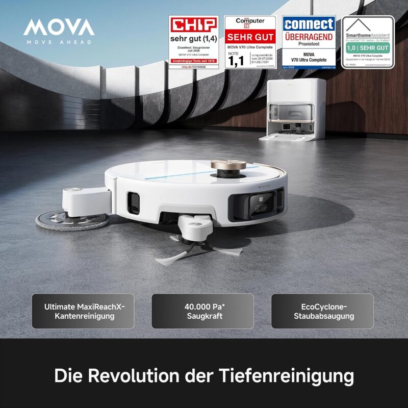 MOVA dreame V70 Ultra Complete X Saugroboter 40.000 Pa, Weiß